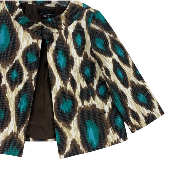 Large Print Leopard Brown & Turquoise Swing Blazer - Picture 5 of 15